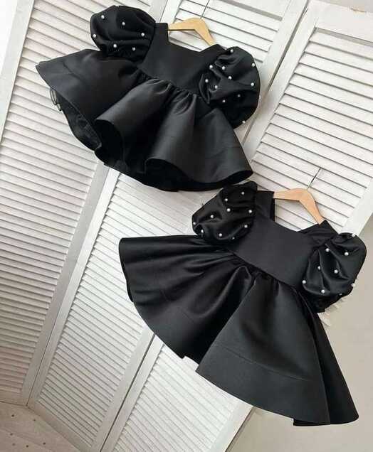 Baby Black Frock With Puffy Pearls Sleeves – Clothing Inn – Baby ...