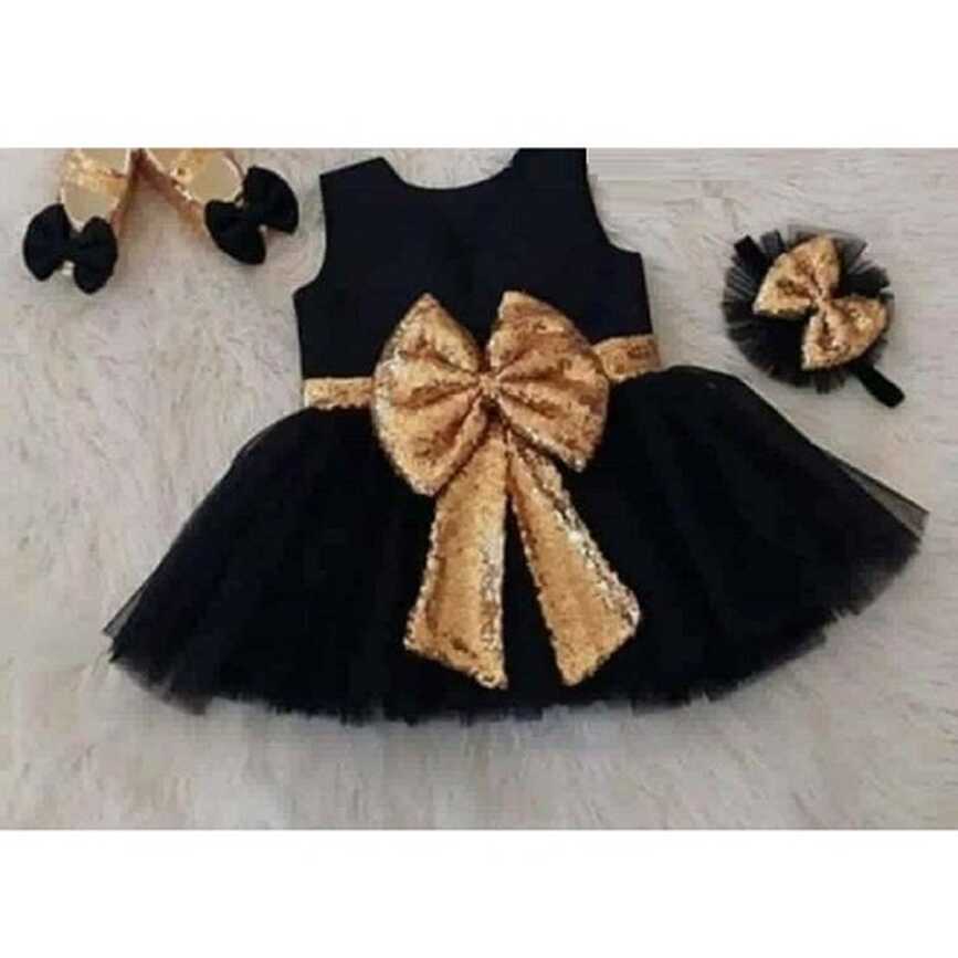 Baby Black Frock with Golden Bow – Clothing Inn – Baby Boutique