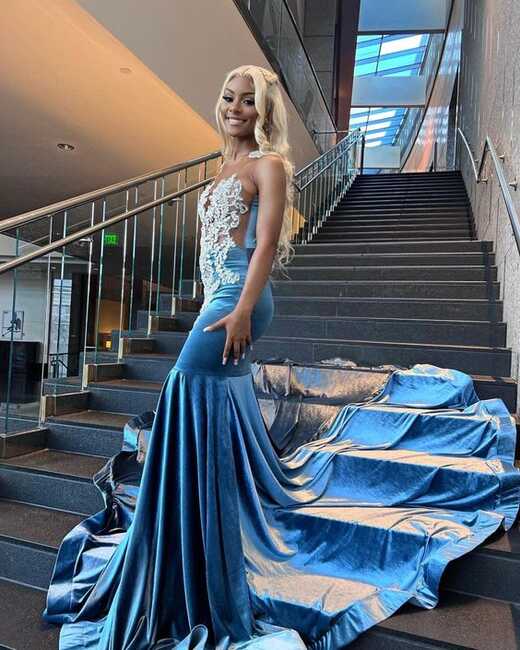 Baby Blue Mermaid Lace African Prom Dress Evening Dress Y4253 ...