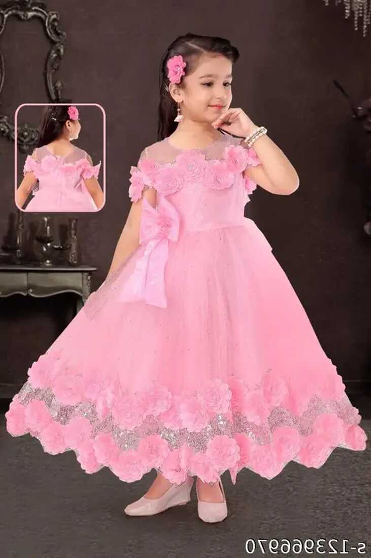 Baby Girl&#39;s Party Wear Frock Sleeveless Net Embroidered Pink ...