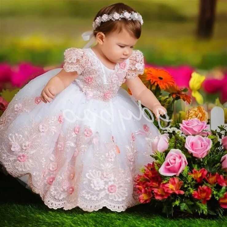 Baby Girl Birthday Dress Lace Pearls Infant Tutu Dress Princess ...