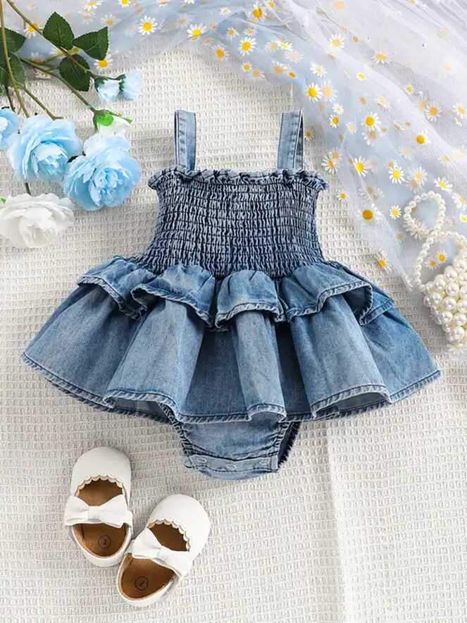 Baby Girl Denim Dress - Temu Canada