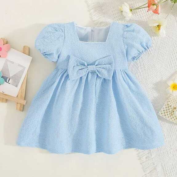 Baby Girl Dress Square Neck Cotton Plain Color Princess Dress ...