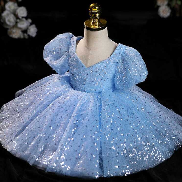 Baby Girl Dress Toddler Ball Gowns Puff Sleeves Formal Sequin ...