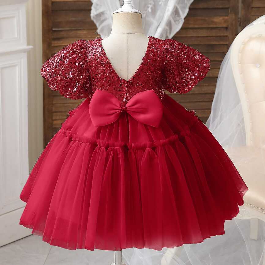 Baby Girl Summer Puff Sleeve Ball Gown 12m Girls Red Sequined ...