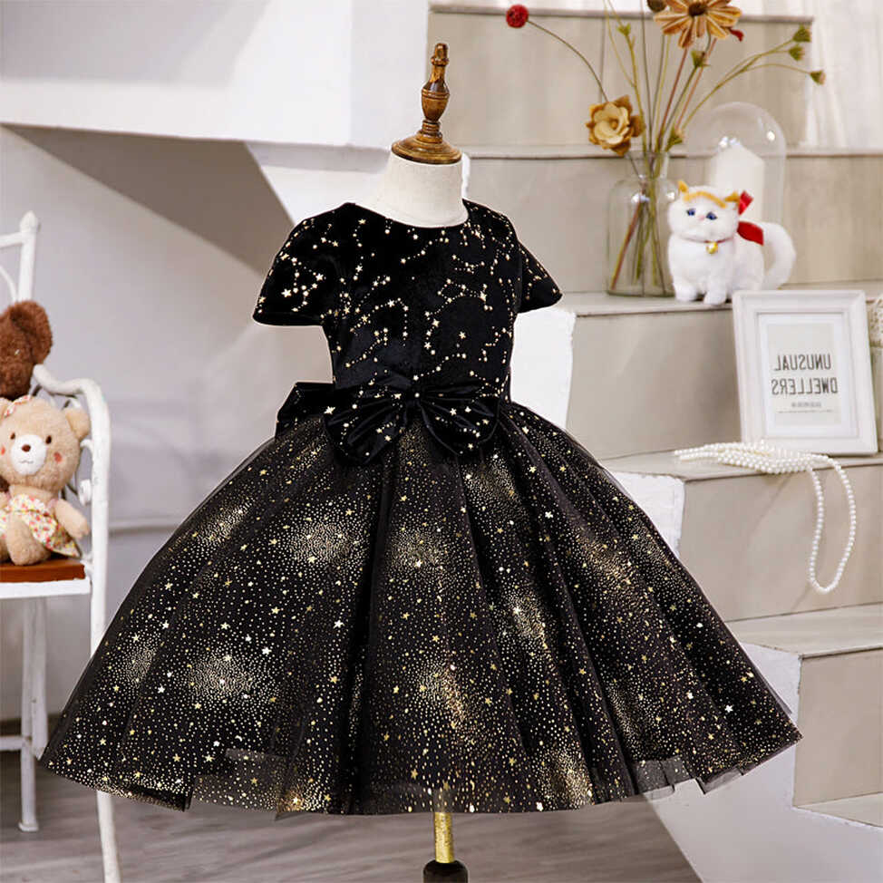 Baby Girl and Toddler Princess Dress Black Stars Sequins Puffy ...