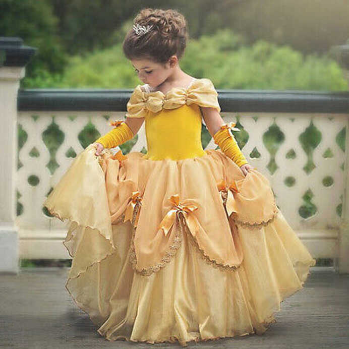 Baby Girls Kids Princess Dress Belle Cosplay Fancy Dress Up Outfit ...