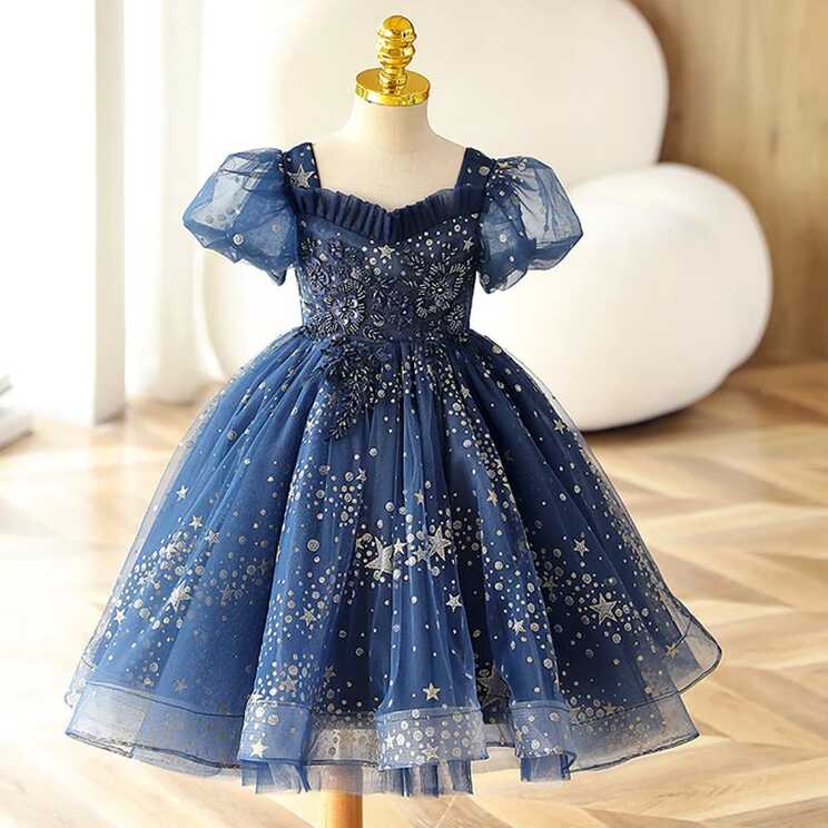 Baby Girls Star Sequins Blue Dresses Children Royal Lolita ...