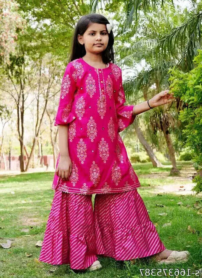 Baby Girls Stylish Eid Pink Kurta Palazzo comfortable Top palazzos ...