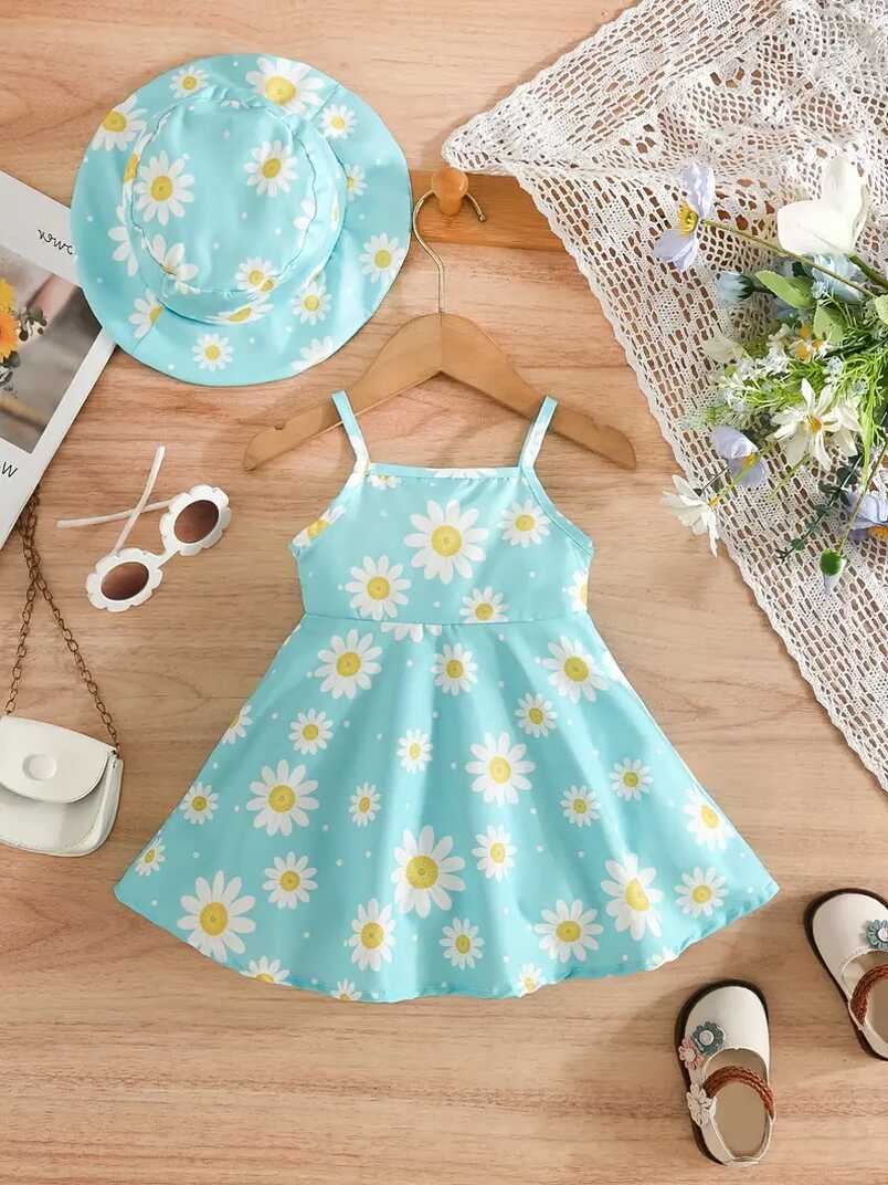 Baby Girls Summer Casual Style Daisy Print Suspender Dress + ...