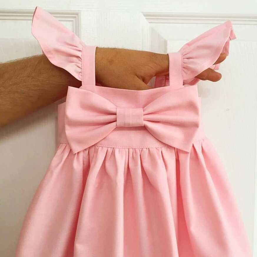 Baby Pink Puffy Sleeves Big Bow Dress, Simple Girls Bow Dress ...