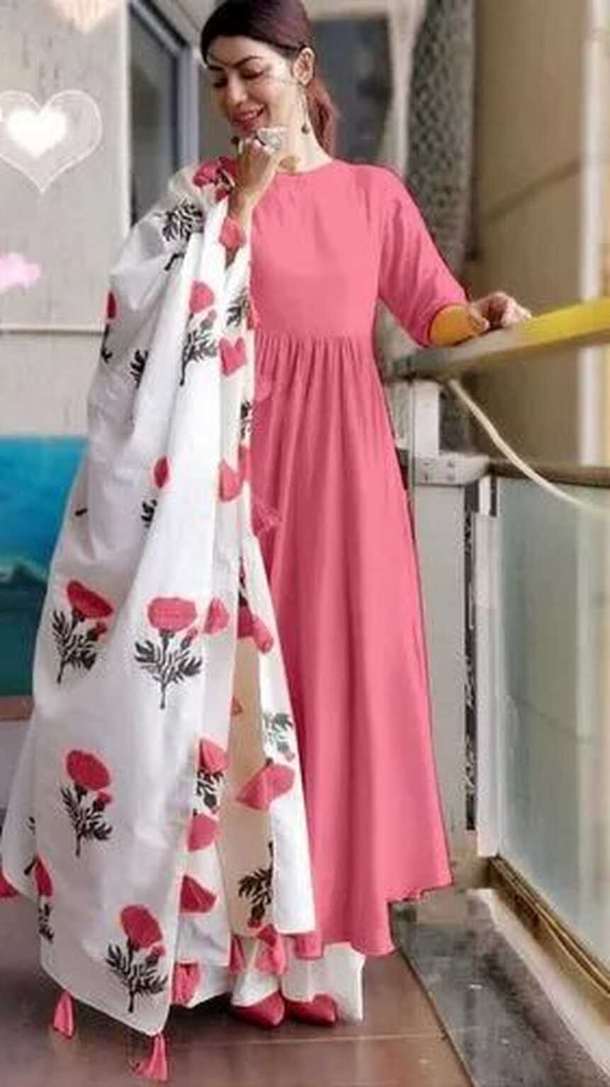 Baby Pink Reyon Beautiful Kurti Palazzo Set With Dupatta at Rs 895 ...