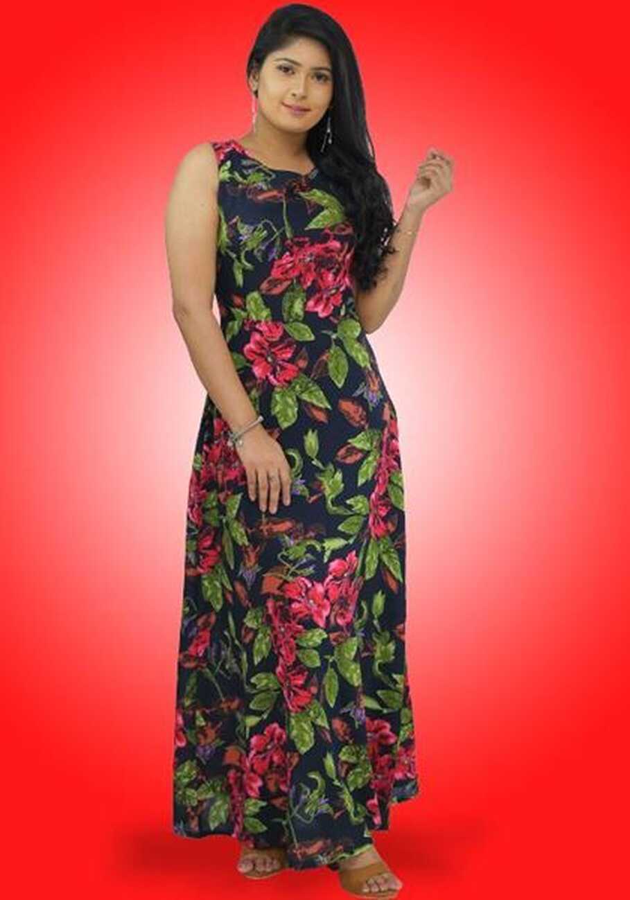 Backside Designed Round Necked Sleeveless Maxi Dress-SunMart Lanka