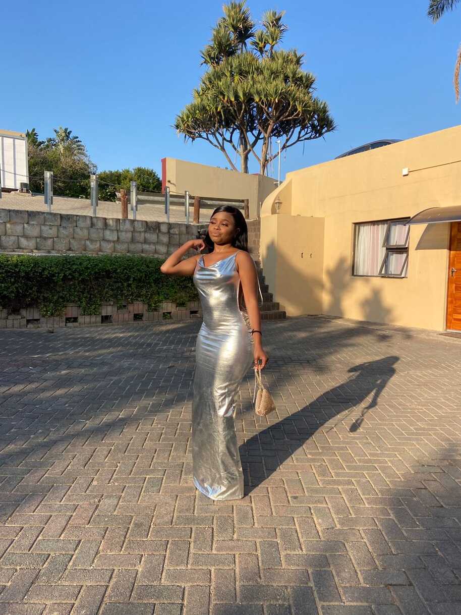 Baddie Silver bodycon maxi dress