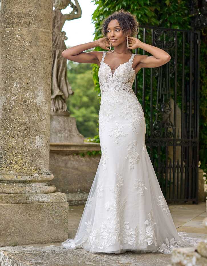 Bailee an ultra-modern fitted wedding dress with matte lace - wed2b