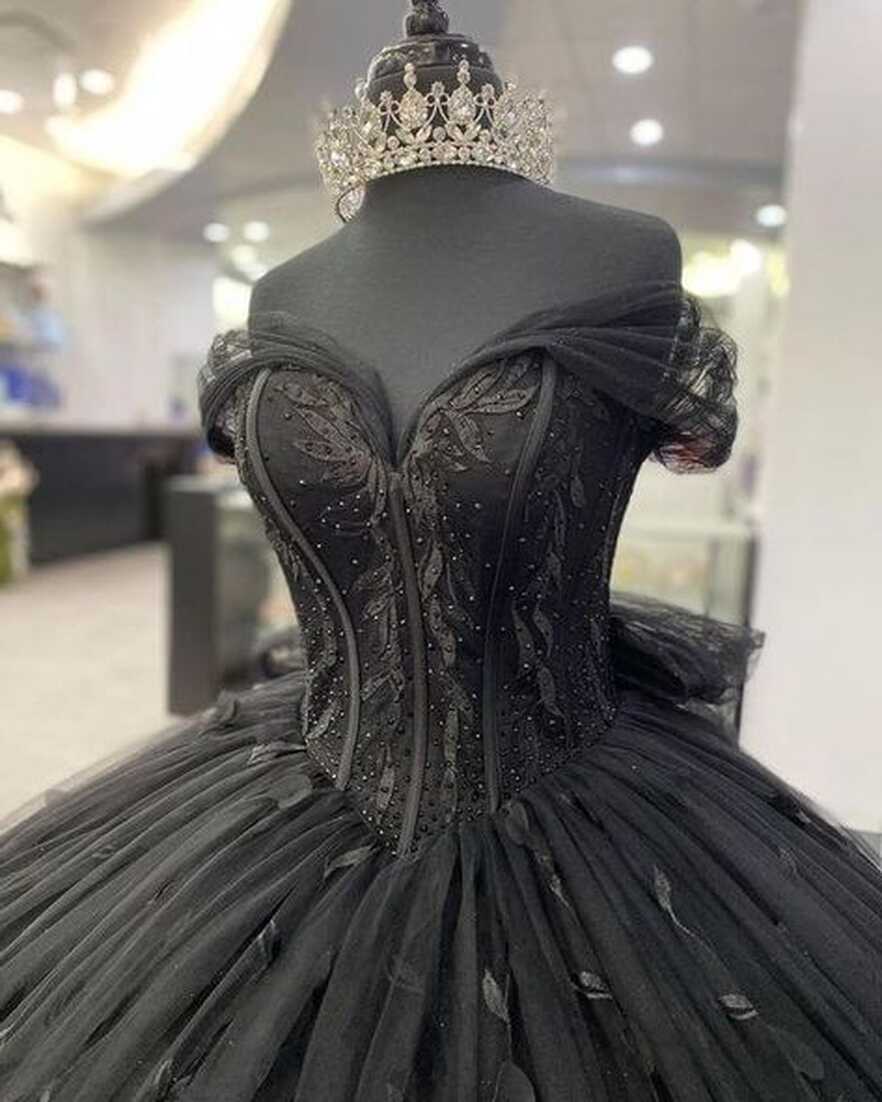 Ball Gown 2024 Black Quinceañera Dress Off the Shoulder Wedding ...