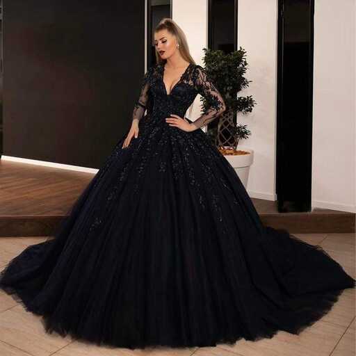 Ball Gown Black GothiC Wedding Dresses Bead Lace Appliques Bridal ...