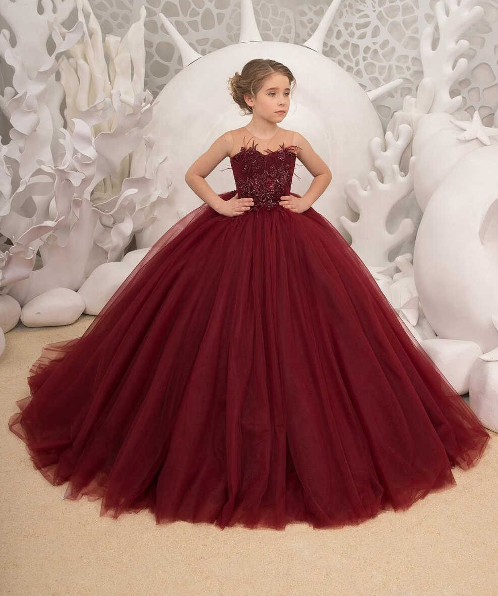 Ball Gown Dark Burgundy Kids Prom Dress BDCHK182