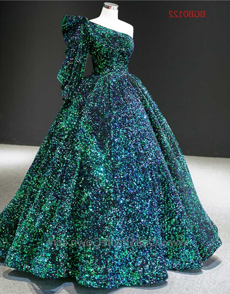 Ball Gown Floor Length Sparkle &amp; Bling Sequin One Shoulder Gown ...