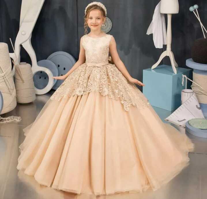 Ball Gown Flower Girl Dress Ivory Lace Teen Toddler Birthday ...