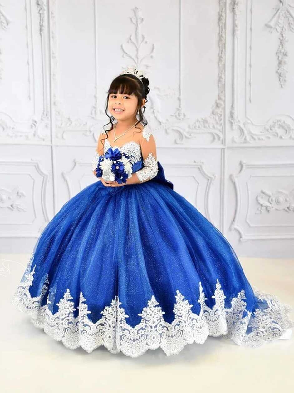 Ball Gown Flower Girl Dresses Lace Applique Princess Kids Birthday ...