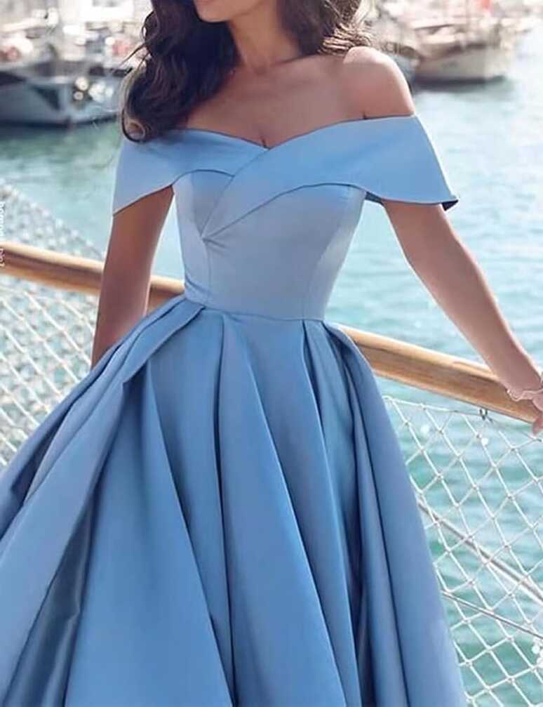 Ball Gown Satin Prom Dresses Long Off Shoulder Split Formal ...