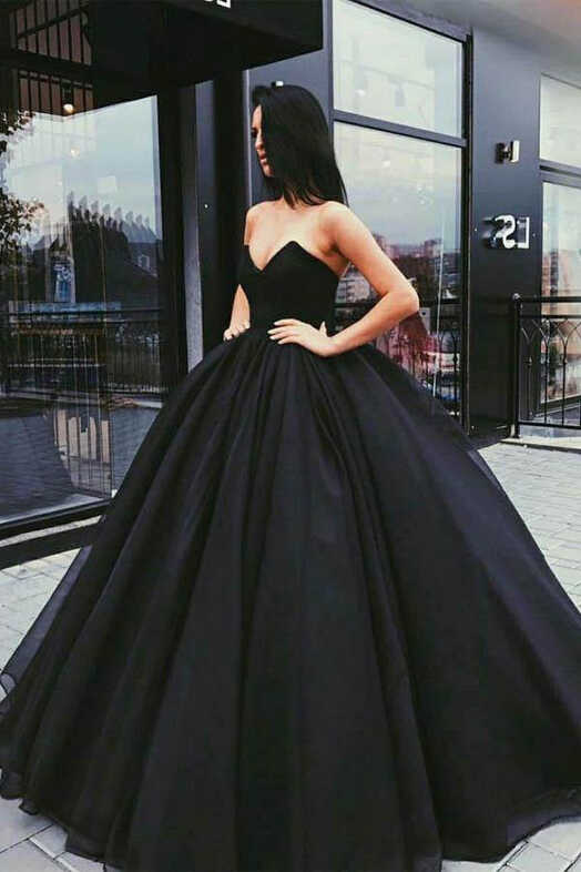 Ball Gown Sweetheart Black Satin Puffy Prom Dress JTA7361