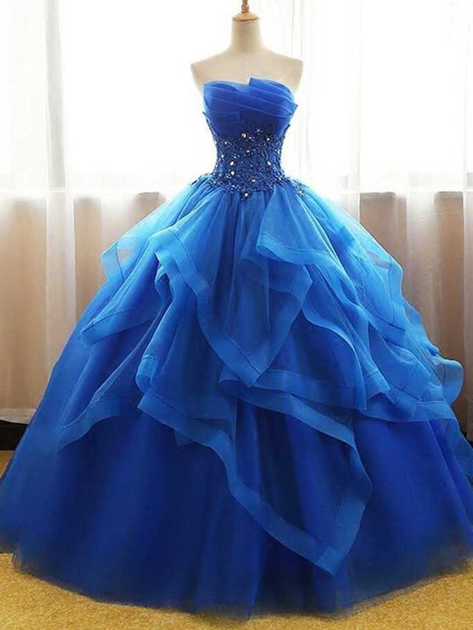 Ball Gown Wedding Dresses Strapless Floor-length Royal Blue Bridal ...