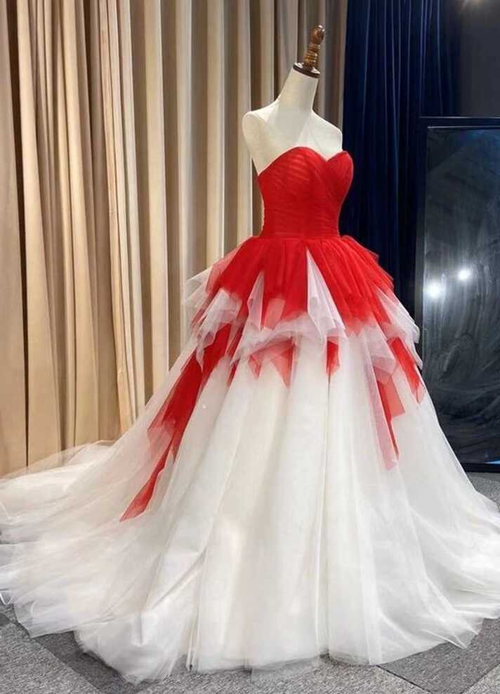 Ball Gown White And Red Wedding Dress M943