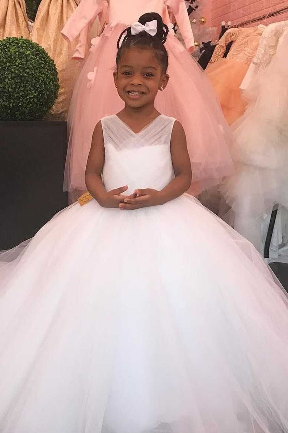 Ball gown V-Neck Long White Flower Girl Dress - Child 9 / Custom Color