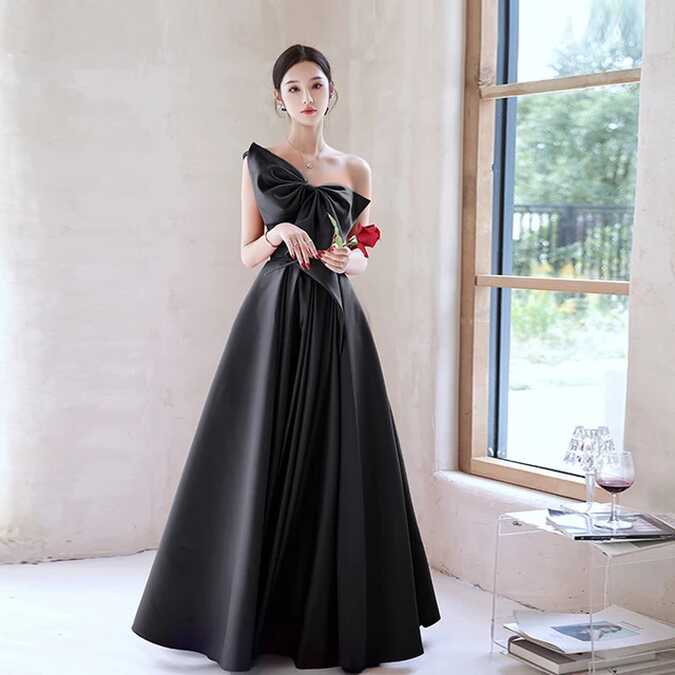 BallGown Satin Black Dress gala Party dresses and events cocktail ...