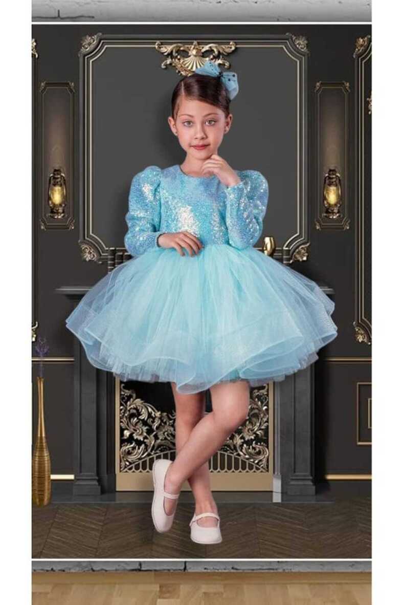 Bambi Kids Balloon Shoulder Sleeves Sequined Ball Gown Pageant ...