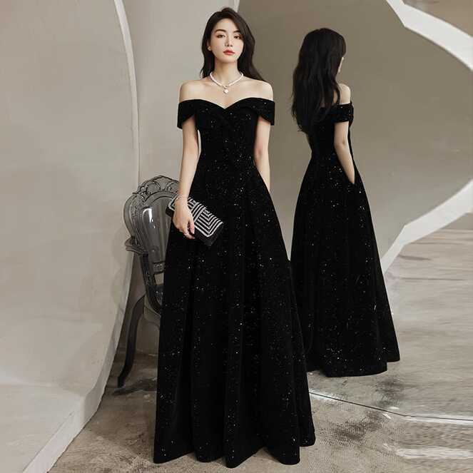 Banquet Evening Dress New Velvet Simple Host Concert Show Slim ...