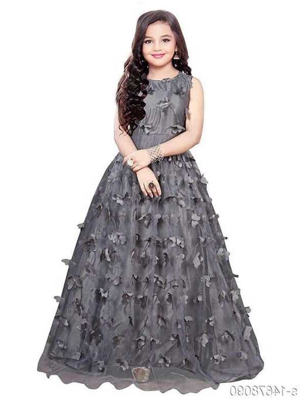 Barbie Girls Grey Butterfly Maxi/Full Length Party Dres...