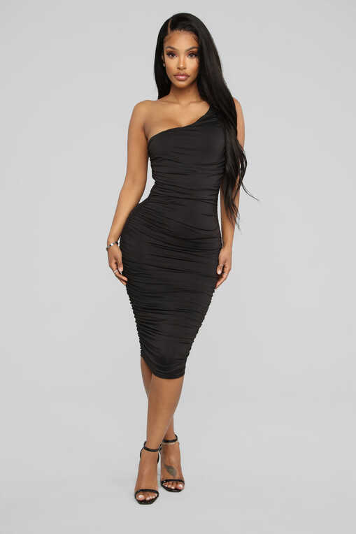 Barely Know Me One Shoulder Midi Dress - Black | Fashion Nova ...