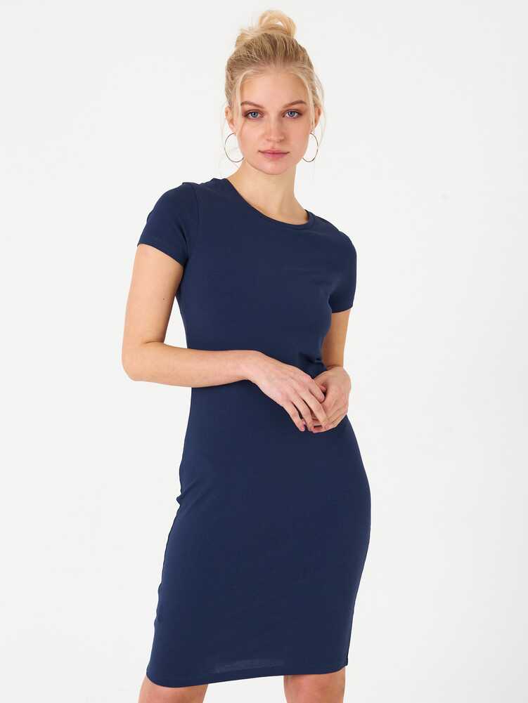 Basic cotton short sleeve bodycon dress | GATE