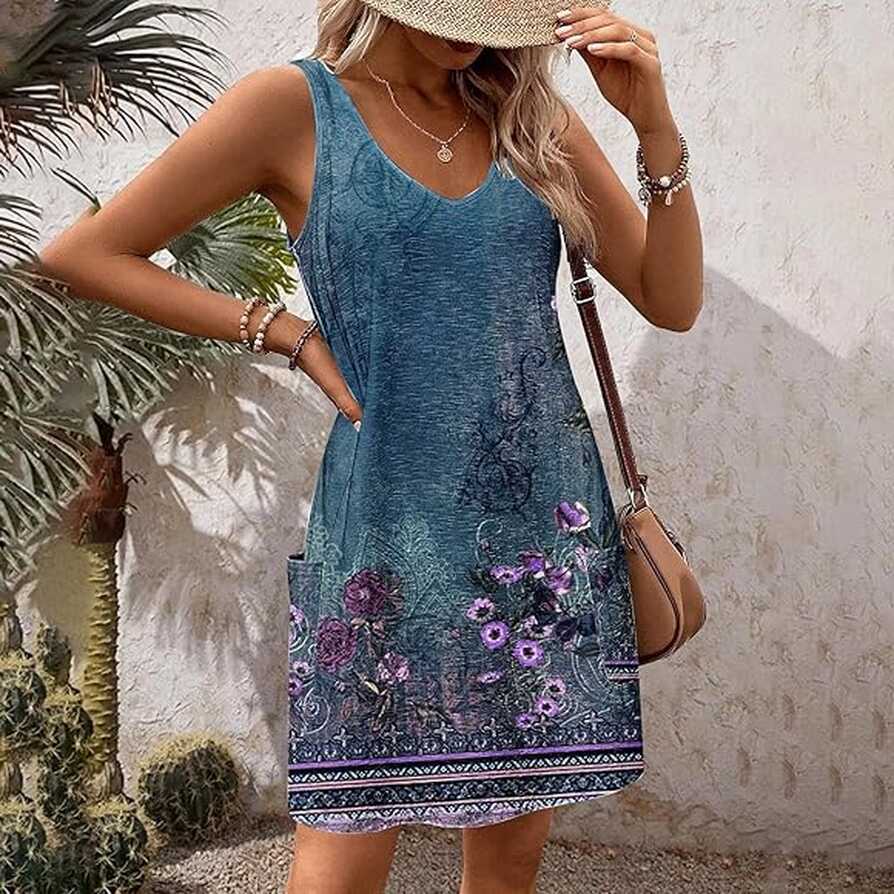 Beach Dress Women&#39;s Summer Strappy Dress V-Neck Summer Dresses ...