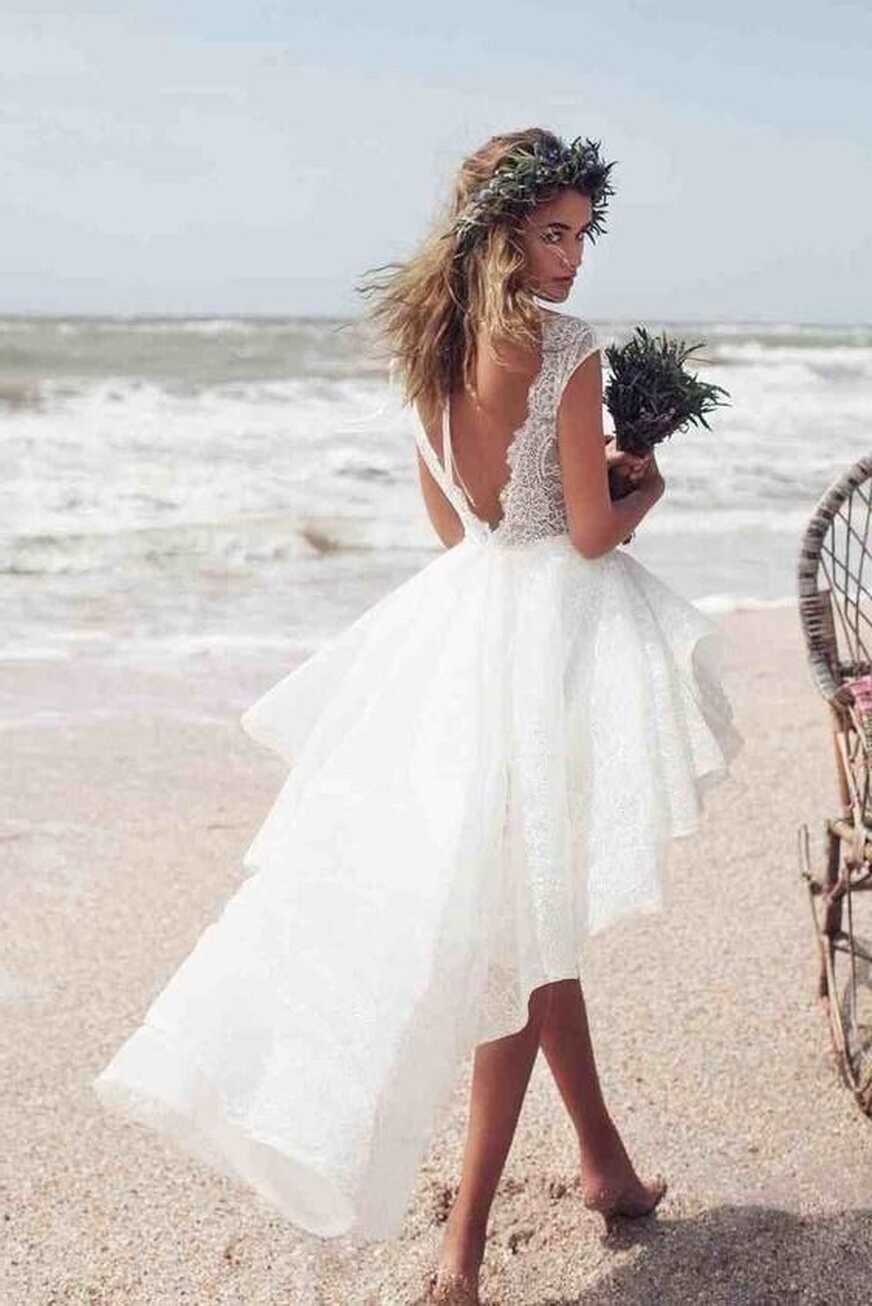 Beach Short Lace Wedding Dress with Detachable Skirt