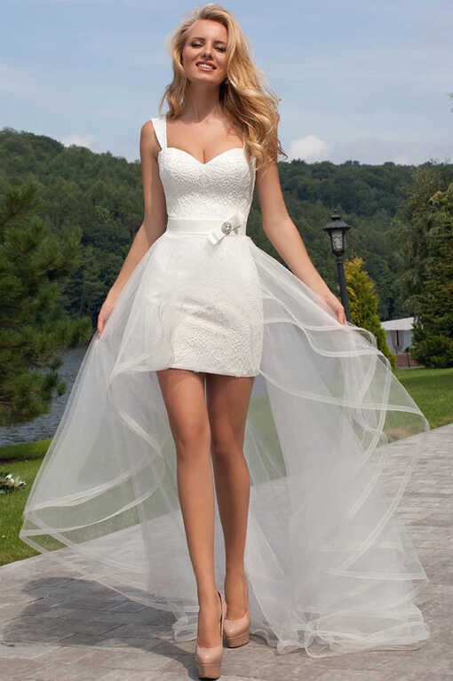 Beach Short Sweetheart Detachable Lace Wedding Dress With Tied ...