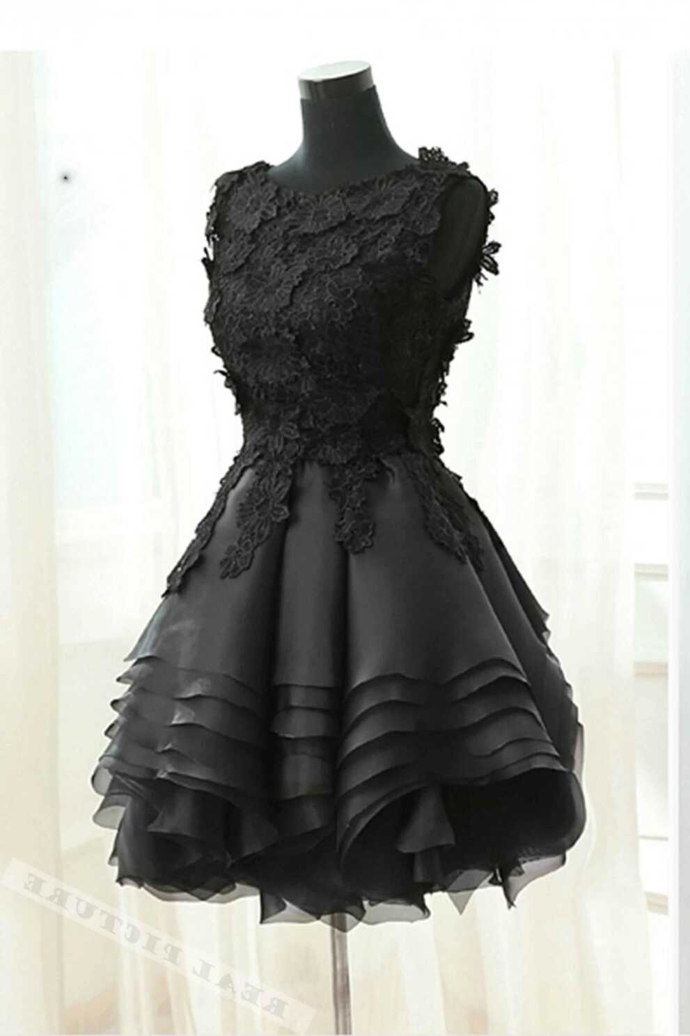 Beautiful Black Layers Knee Length Party Dress, Black Short Formal ...