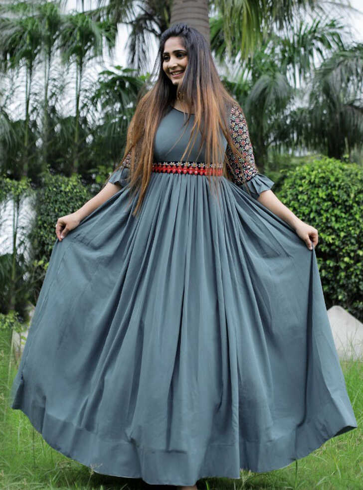 Beautiful Designer Party Wear Grey Gown | Latest Kurti Designs