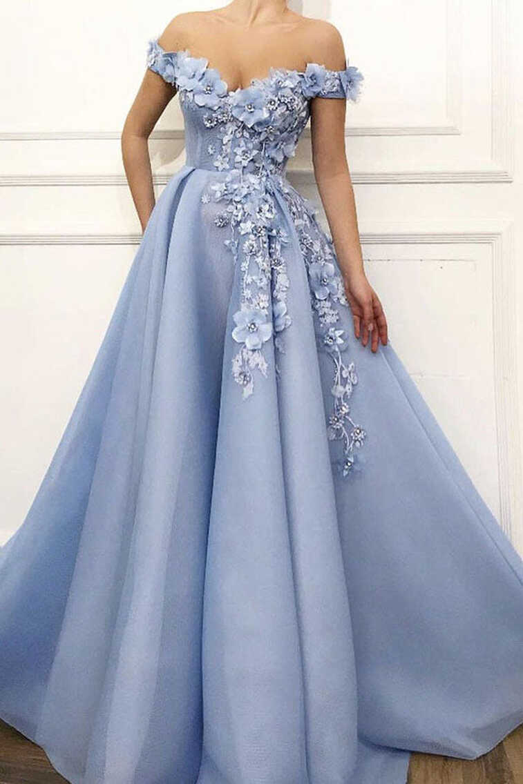 Beautiful Elegant Sky Blue Prom Dress Long Princess Prom Dresses