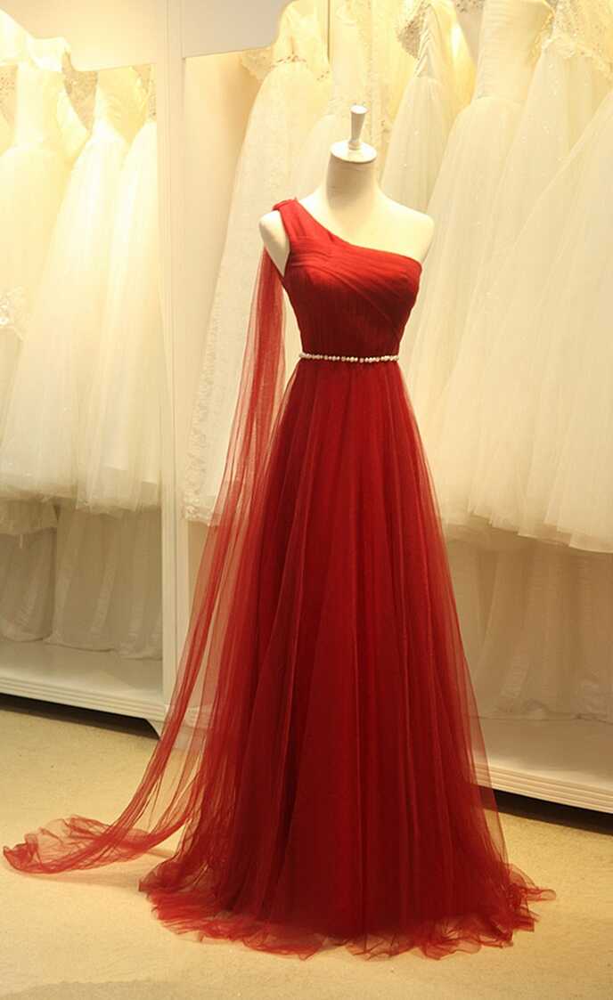 Beautiful Gauze Shoulder Long Simple Ball Gown Wine Red, Wine Red ...