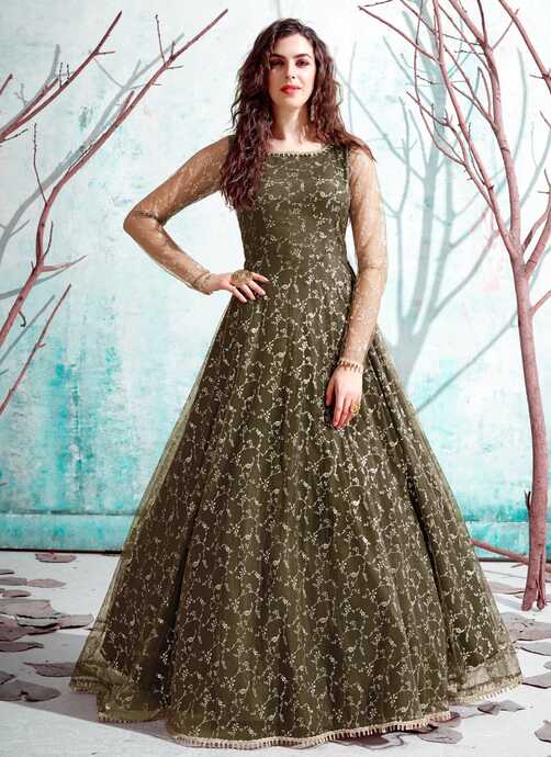 Beautiful Green Fancy Net Designer Gown -