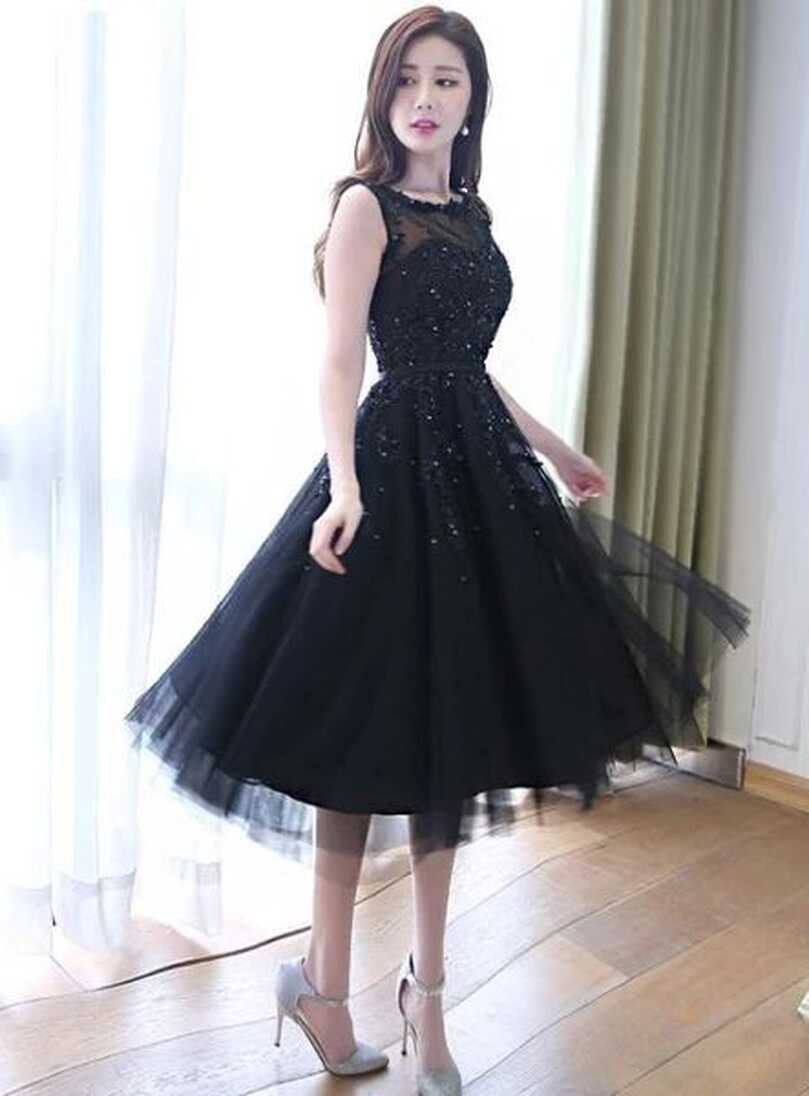 Beautiful Handmade Tea Length Tulle Black Party Dress, Black ...