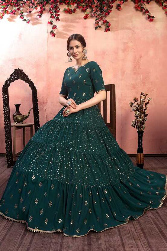 Beautiful Long Gown For Party Wear With Embroidery And Sequence ...