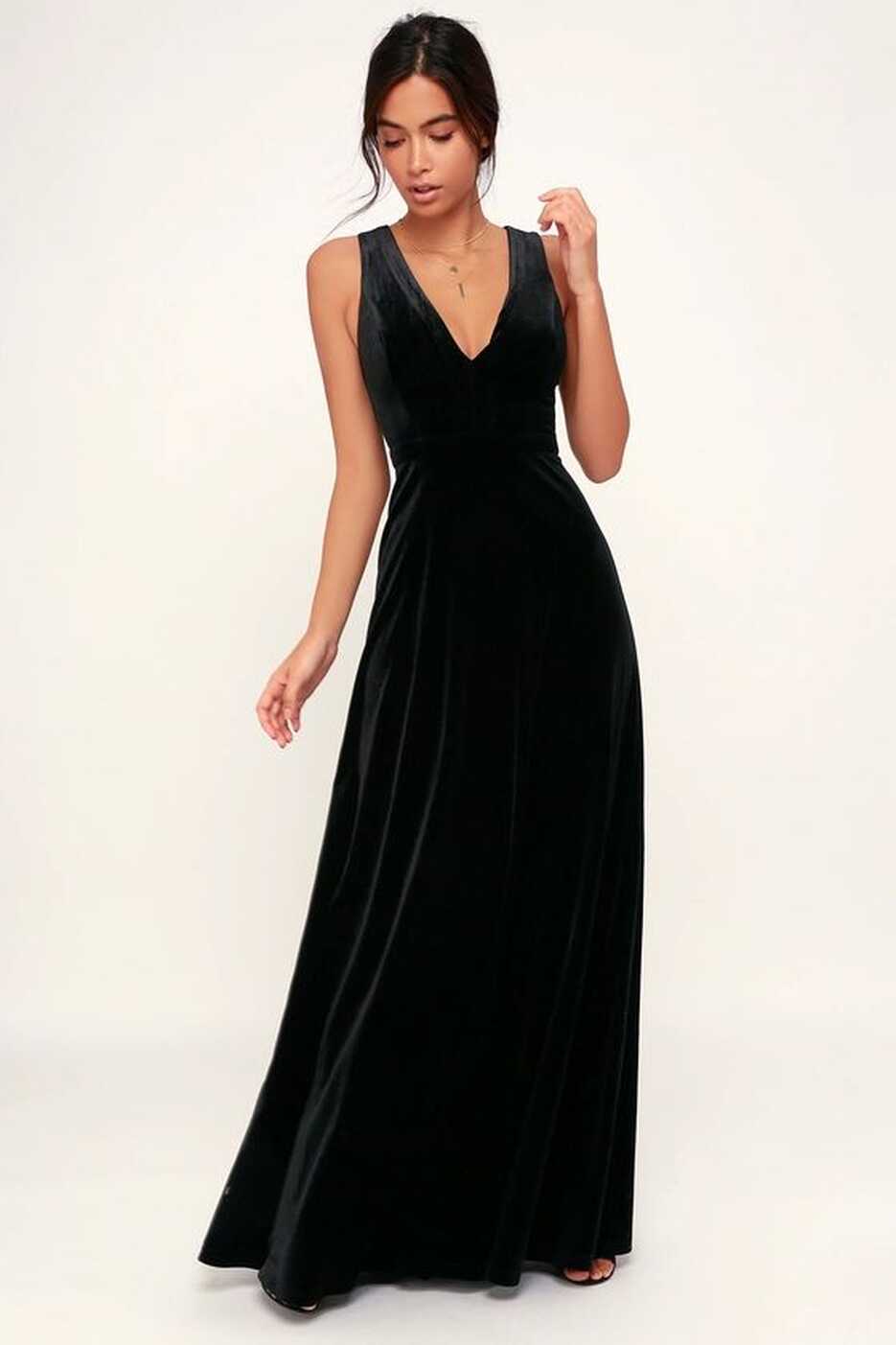 Beautiful Night Black Velvet Sleeveless Maxi Dress | Velvet ...