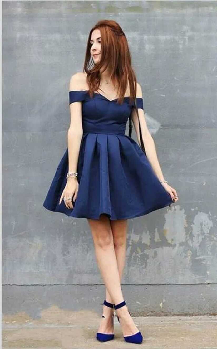 Beautiful Off Shoulder Navy Blue Arabic Homecoming Navy Blue Dress ...