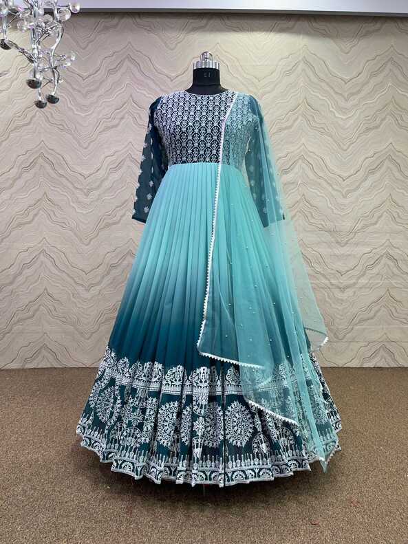 Beautiful Party Wear Indian Gown With Dupatta - Evilato