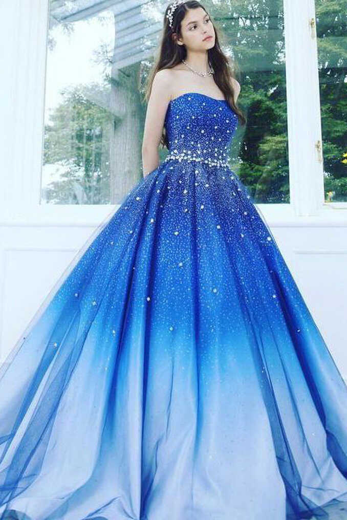 Beautiful Prom Dress A-line Sweetheart Ombre Satin Elegant Long ...